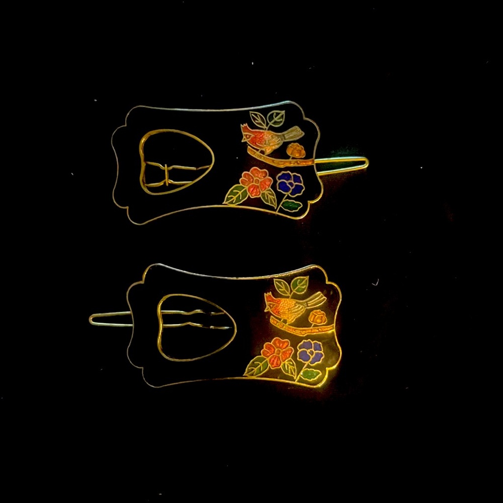 1980’s cloisonné Bird Hair clips